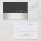 銀カッコいいフェイクストライプ製モダン品証 割引カード (正面/裏面)