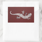 銀カッコいい金属効果トカゲ赤い白いドット 長方形シール (バッグ)