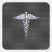 銀カドゥセウス医療シンボル炭素繊維スタイル スクエアシール (正面)