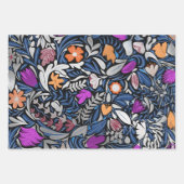 銀カラフルフローラ葉イラストレーション模様 ラッピングペーパーシート (正面)