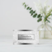 銀ガーリーきらめく箔グリッター 名刺 (スタンド正面)