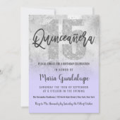 銀ガーリーグランジ薄紫グリッターフォイルキンセアニラ 招待状 (正面)