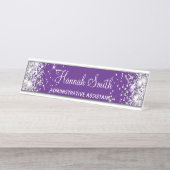 銀ガーリーグリッターパ王室のープル デスクネームプレート (正面)