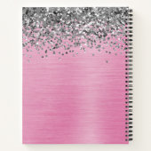 銀ガーリーグリッターピンクブラシ仕上げ金属モノグラム ノートブック (裏面)