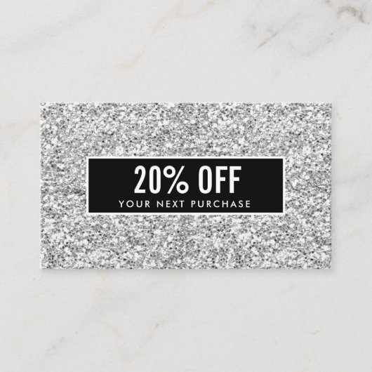 銀ガーリースタイリッシュグリッターブラッククーポンカード 名刺 (正面)