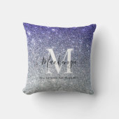 銀ガーリーパープルグラデーショングリッターモノグラム名 クッション (正面)