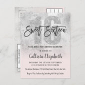 銀ガーリーピグランジンクグリッターフォイルスウィート16 インビテーションポストカード (正面/裏面)