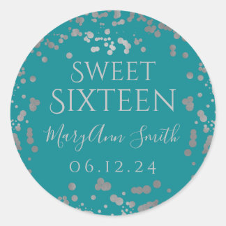 銀ガーリー箔紙吹雪Sweet sixteenティール(緑がかった色) ラウンドシール