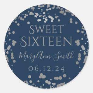 銀ガーリー箔紙吹雪Sweet sixteen海軍 ラウンドシール