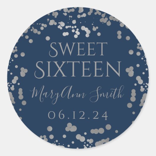 銀ガーリー箔紙吹雪Sweet sixteen海軍 ラウンドシール (正面)