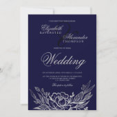 銀クラシックフローラ青結婚豆 招待状 (正面)