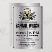 銀クールビール麦樽バチュラーパーティカード 招待状 (正面/裏面)