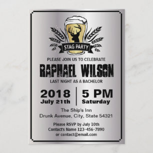 銀クールビール麦樽バチュラーパーティカード 招待状