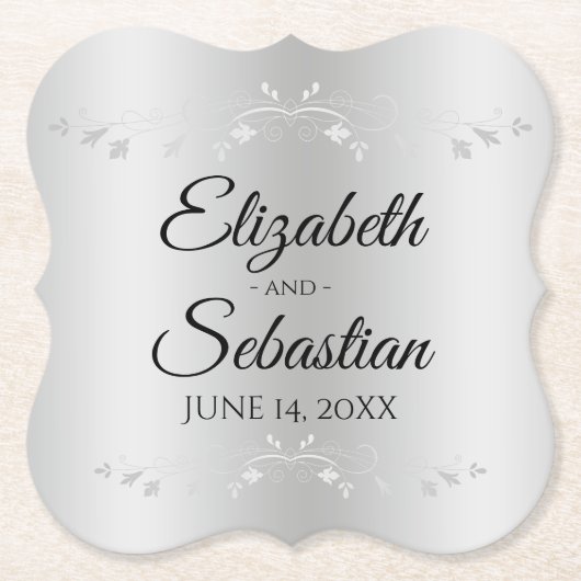銀グラデーシエレガントョンヴィンテージの結婚花色 ペーパーコースター (正面)
