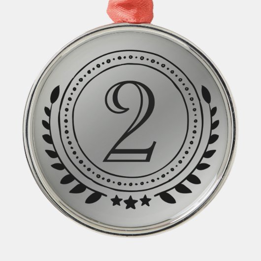 銀グラデーションで銀メダルを2位獲得 メタルオーナメント (正面)