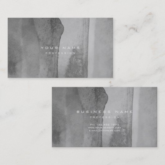 銀グランジーモノクロムセメント壁グレイミニマル 名刺 (正面/裏面)