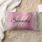 銀グリッターかわいらしピンクフォイルモノグラム ランバークッション (ブランケット)