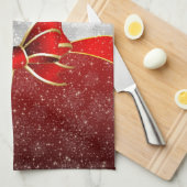銀グリッターと赤クリスマススススススパークルスボウ キッチンタオル (四つ折り)