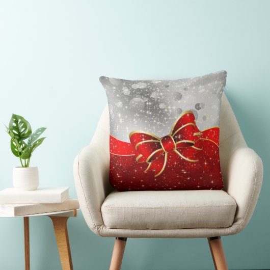 銀グリッターと赤クリスマススススススパークルスボウ クッション (椅子)