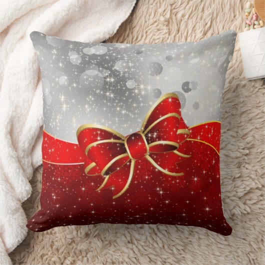 銀グリッターと赤クリスマススススススパークルスボウ クッション (ブランケット)