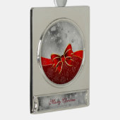 銀グリッターと赤クリスマススススススパークルスボウ シルバープレートバナーオーナメント (右)