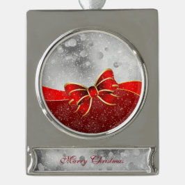 銀グリッターと赤クリスマススススススパークルスボウ シルバープレートバナーオーナメント