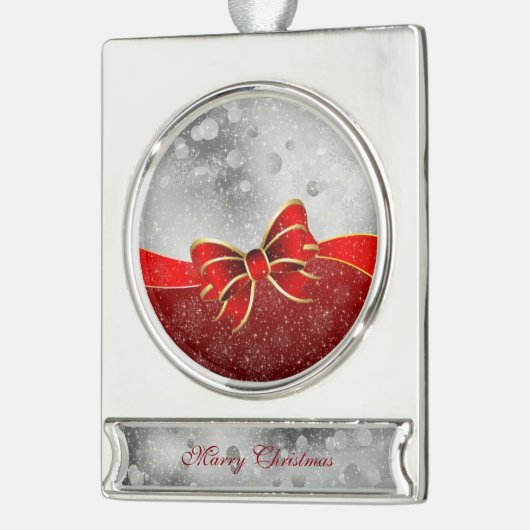 銀グリッターと赤クリスマススススススパークルスボウ シルバープレートバナーオーナメント (左)