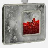 銀グリッターと赤クリスマススススススパークルスボウ シルバープレートフレームオーナメント (右)