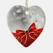 銀グリッターと赤クリスマススススススパークルスボウ セラミックオーナメント (右)