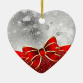 銀グリッターと赤クリスマススススススパークルスボウ セラミックオーナメント (正面)