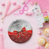 銀グリッターと赤クリスマススススススパークルスボウ ペーパープレート (パーティー)