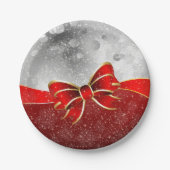 銀グリッターと赤クリスマススススススパークルスボウ ペーパープレート (正面)