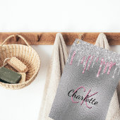 銀グリッターは金属ピンクカスタムのモノグラムを乾燥 ゴルフタオル