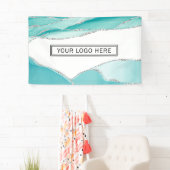 銀グリッターアゲートティール（緑がかった色）ミントウォーター色ロゴ 横断幕 (インサイチュ)