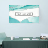 銀グリッターアゲートティール（緑がかった色）ミントウォーター色ロゴ 横断幕 (トレードショー)
