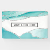 銀グリッターアゲートティール(緑がかった色)ミントウォーター色ロゴ 横断幕 (横)