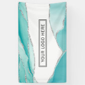 銀グリッターアゲートティール（緑がかった色）ミントウォーター色ロゴ 横断幕 (縦)