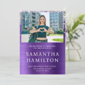 銀グリッターアメジストフォイル写真卒業 案内状 (スタンド正面)