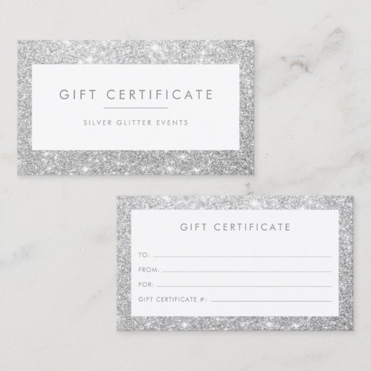 銀グリッターエレガントギフト券カード 紹介カード (正面/裏面)