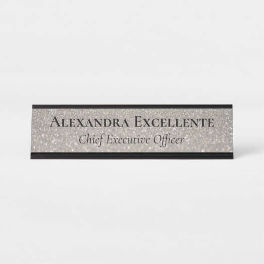 銀グリッターエレガントファッションカスタム デスクネームプレート (正面)