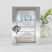 銀グリッターガラス、バルーン50th誕生日パーティー 招待状 (スタンド正面)