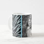 銀グリッターガーリーティール（緑がかった色）ゼブラカスタムテンプレート コーヒーマグカップ (正面左)