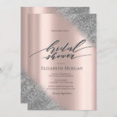 銀グリッターグラデーションバラ金ゴールドブライダルシャワー 招待状 (正面/裏面)