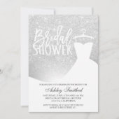 銀グリッターグラデーション箔ドレスブライダルシャワー 招待状 (正面)