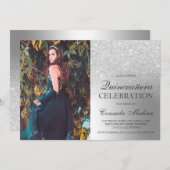 銀グリッターグラデーション金属写真キンチェニェラ 招待状 (正面/裏面)