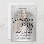 銀グリッターグラデーション金属写真卒業 招待状 (正面)