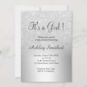 銀グリッターグラデーション金属性の女の子の赤ちゃんシャワー 招待状 (正面)