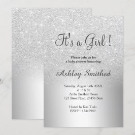 銀グリッターグラデーション金属性の女の子の赤ちゃんシャワー 招待状