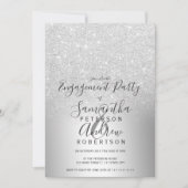 銀グリッターグラデーション金属箔婚約 招待状 (正面)
