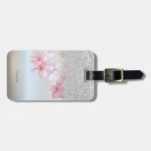 銀グリッターグラデーション《写真》ぼけ味,プルメリアパーソナライズされた- ラゲッジタグ (正面横)